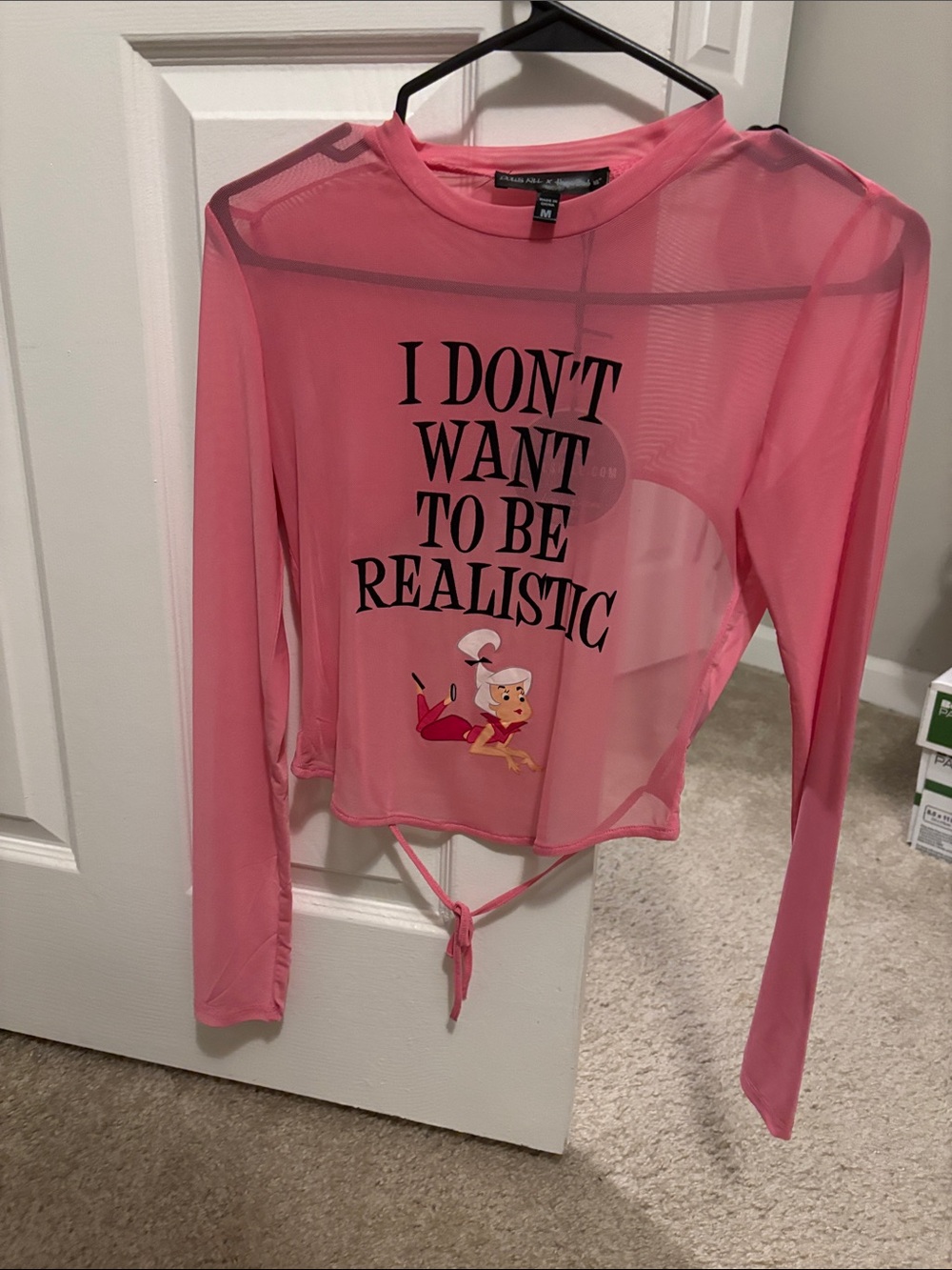 Sheer Pink Graphic Tie-Front Long Sleeve Top-Jetsons collab